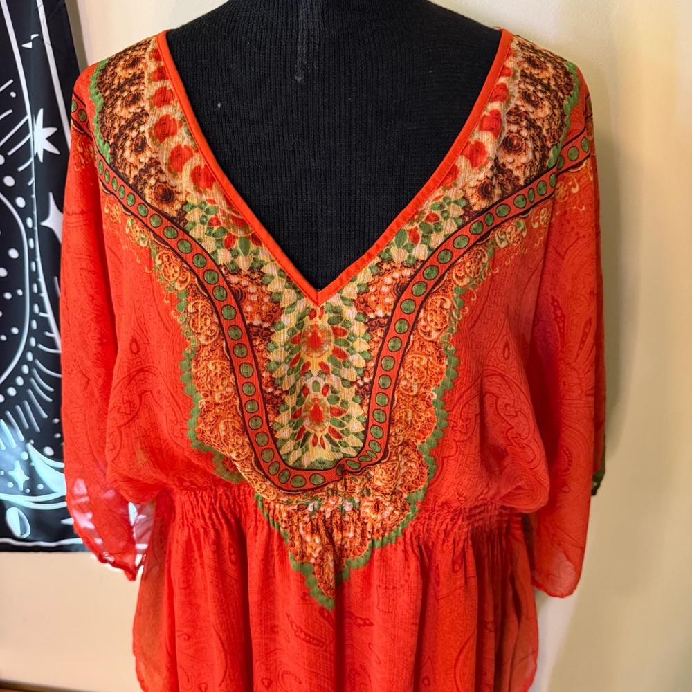 Speed Control New York Paisley Sheer Kaftan Dress Womens 2X Boho Cover Up